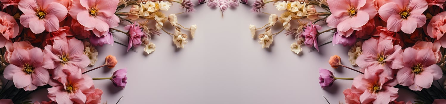 Summer banner with meadow flowers. Floral web banner or background, illustration created by AI photo