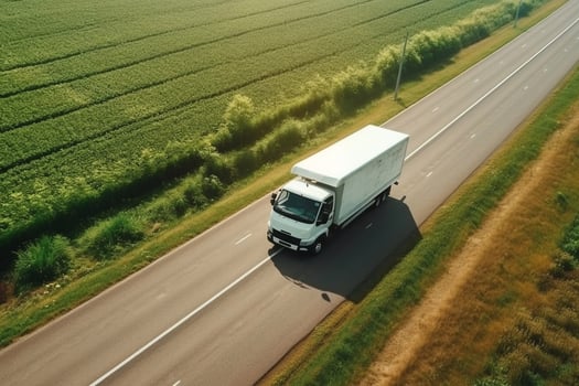 Trucker by logistics company Semi Trailer truck delivering cargo to a customer or supplier. Truck with semi-trailer driving on highway. Transport logistics. photo