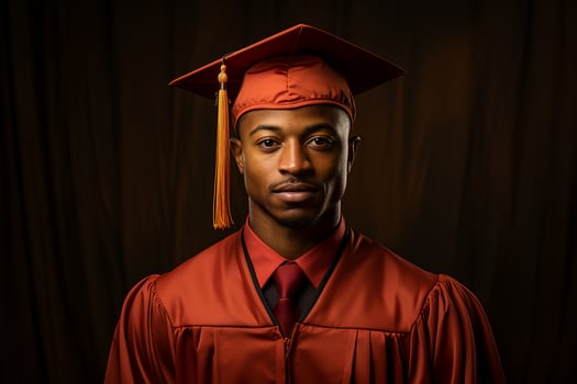 young graduate with cap on solid color background photoshoot photo