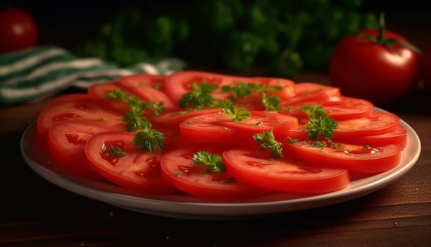 Fresh organic tomato salad, a healthy gourmet summer appetizer generated by AI photo