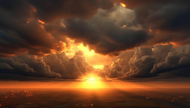 Vibrant sunset sky over tranquil nature, a moody and dramatic scene generated by AI photo