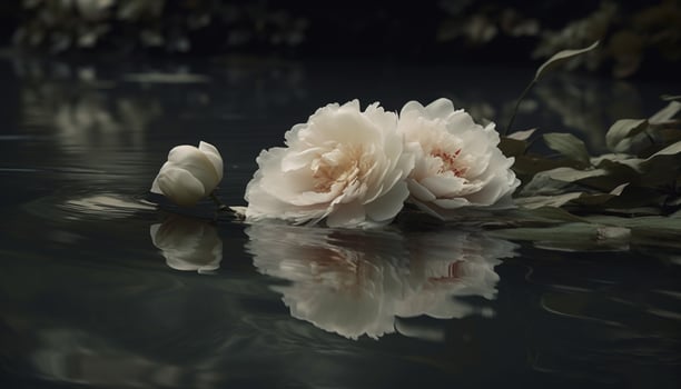 Tranquil scene of pink lotus water lily in formal garden generated by AI photo