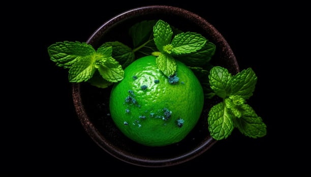 Organic fruit bowl with mint and citrus for refreshing summer drink generated by AI photo