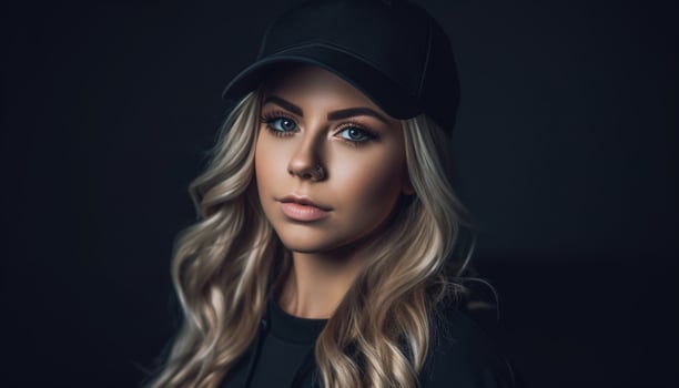 Beautiful young woman exudes elegance and confidence in fashion portrait generated by AI photo