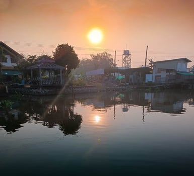 Sunrise at floating village in the Mekong Delta, Vietnam. background landscape. photo