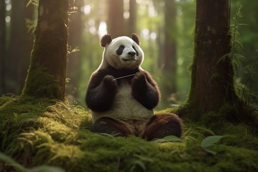 Panda in the forest. technology. photo