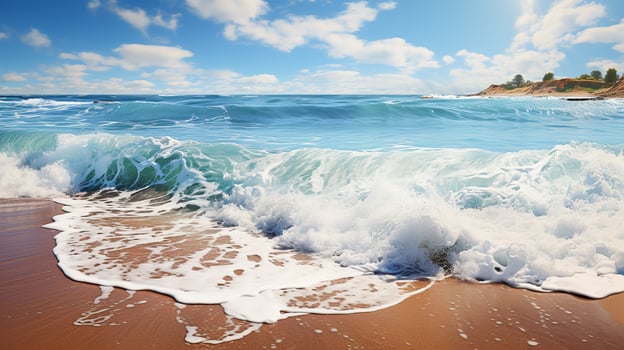 Top View of Tranquil Blue Ocean, Sandy Coast, and Palm-fringed Beach under Sunlight in Daylight photo