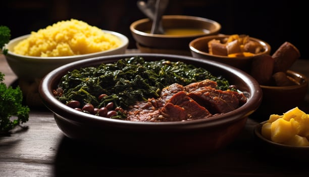illustration of Brazilian food, mouthwatering, colorful, diverse, energetic photo