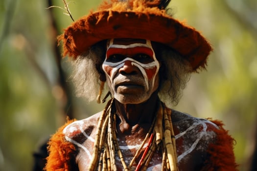 An Australian Aborigine in traditional robes created with technology. photo