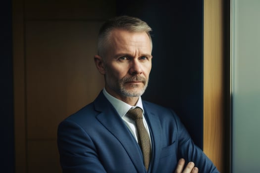 Portrait of a business man in an office created with technology. photo