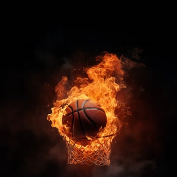 Basketball ball in fire, Basketball ball on fire on a black background, . photo