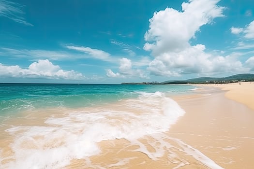 Tropical summer beach with golden sand, turquoise ocean and blue sky. photo