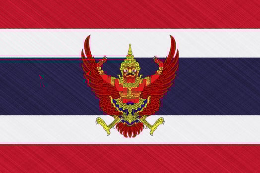 Flag and coat of arms of the Kingdom of Thailand on a textured background. Concept collage. photo
