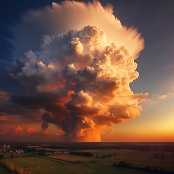 A Huge Cumulonimbus cloud looks majestic bathing in a golden sun light photo