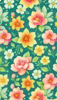 Seamless whimsical watercolor floral pattern. AI-Generative photo