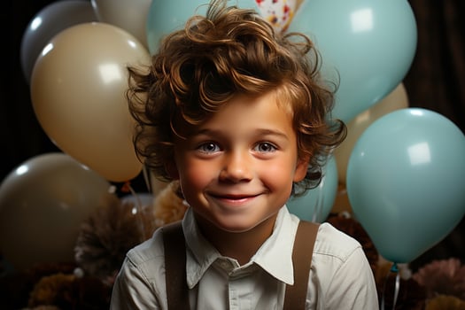 A small happy boy holding up a birthday cake to the camera. photo