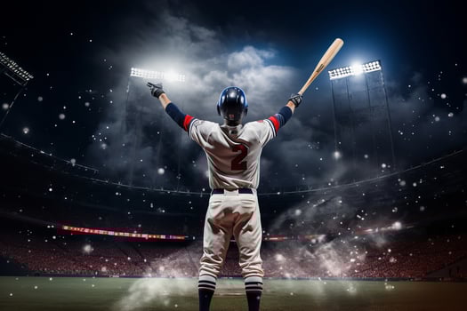 baseball player with bat on baseball field, in the style of spectacular backdrops. photo