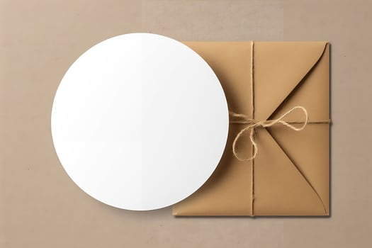 Layout white round sticker on the package. photo