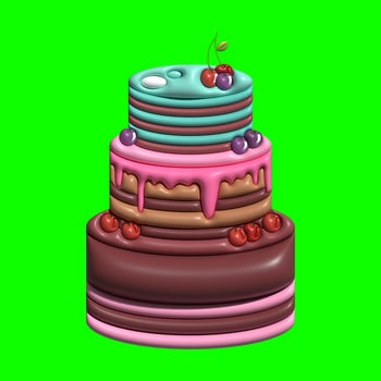 3D Cake Assets Design with Greenscreen Background photo