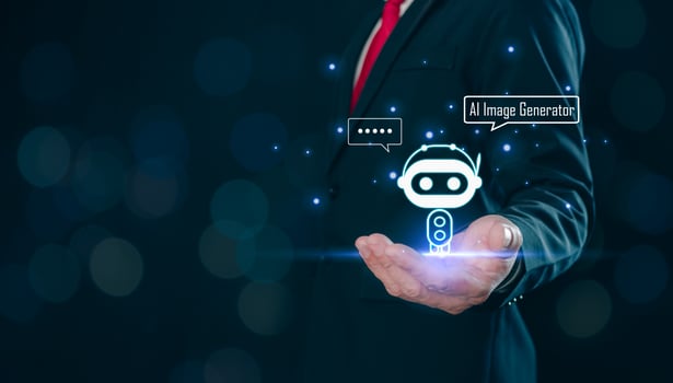 AI, Artificial Intelligence, content Concept. AI Assistant to generate image. Text to image command prompt generates, technology Business, futuristic transformation. photo