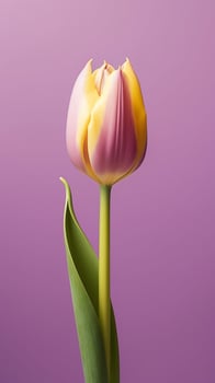 Pink tulip flower copy space blurred background. photo