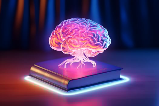 Colorful Glowing Brain on a Book Unlocking Creativity, photo