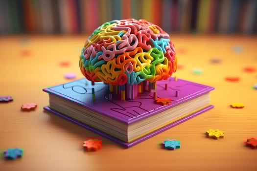 Colorful Brain Art on Book Unleashing Genius, photo