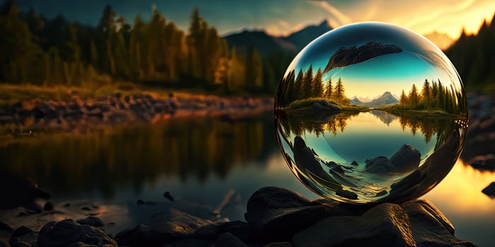 Perfect glass sphere with beautiful nature background,. photo