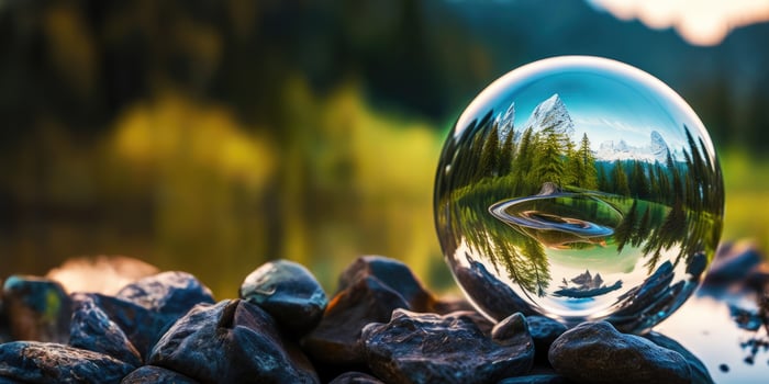 Perfect glass sphere with beautiful nature background,. photo