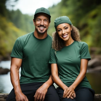 Illustration of a couple fashion portrait with plain t-shirt mockup, photo