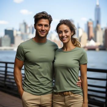 Illustration of a couple fashion portrait with plain t-shirt mockup, photo