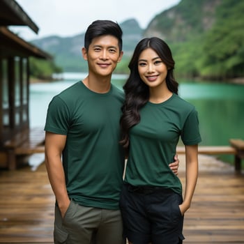 Illustration of a couple fashion portrait with plain t-shirt mockup, photo