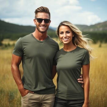 Illustration of a couple fashion portrait with plain t-shirt mockup, photo
