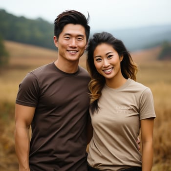 Illustration of a couple fashion portrait with plain t-shirt mockup, photo