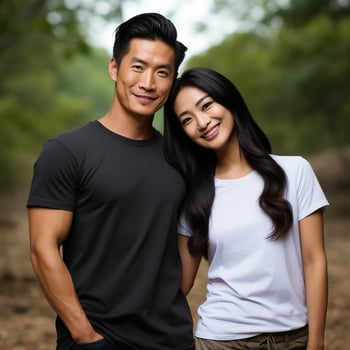 Illustration of a couple fashion portrait with plain t-shirt mockup, photo