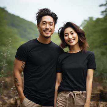 Illustration of a couple fashion portrait with plain t-shirt mockup, photo