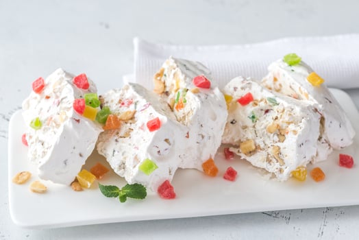 White nougat with fresh mint leaves photo