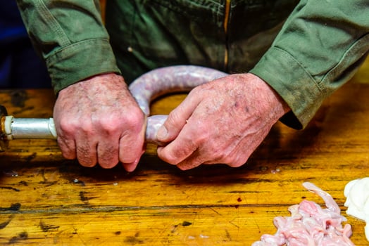 Homemade sausages preparation, Patagonia, Argentina photo