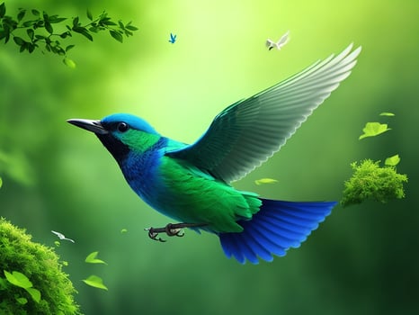 Beautyful coloring birds are flying photo