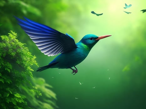 Beautyful coloring birds are flying photo