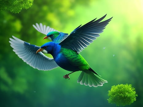 Beautyful coloring birds are flying photo