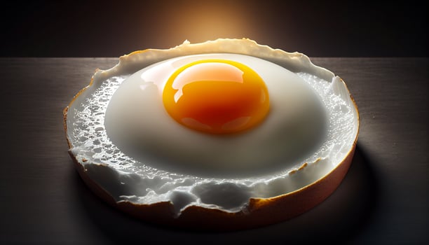 A plate of fried eggs with a dark background, photo