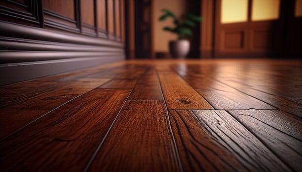 Room with wooden floor, flooring made of brown wood, photo