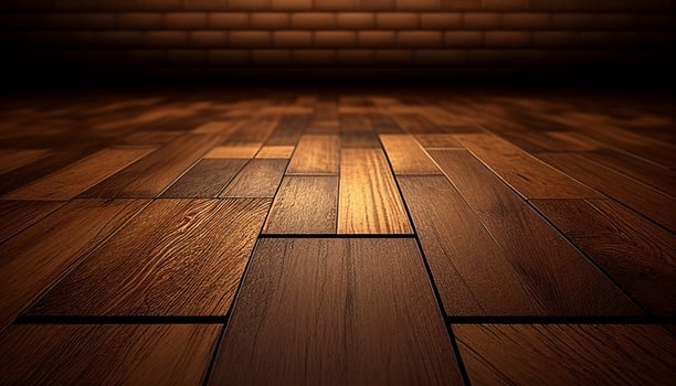 Room with wooden floor, flooring made of brown wood, photo