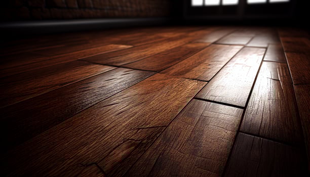 Room with wooden floor, flooring made of brown wood, photo