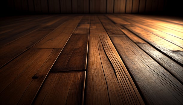 A wooden floor with a dark background and a light shining on it, photo