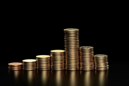 Coin-stacked percentage model representing banking, interest rates, inflation, deflation, savings photo