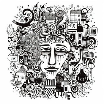 Hand drawn Doodle lines with black pen. Abstract illustration in pencil sketch surrealism style. photo