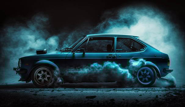 Classic modified car with dark smokie background, photo