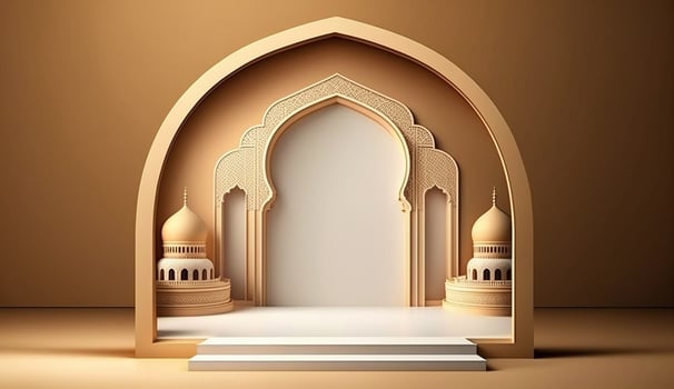3d render mosque element in ornate arabic, Islamic archit ecture style interior. photo